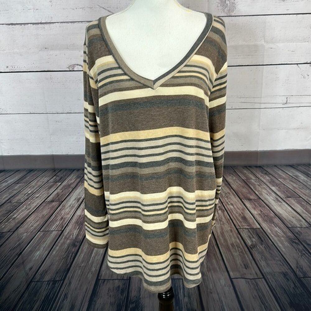 Glitzy‎ Girls Top Shirt Womens XL Brushed Knit Striped Brown Western Soft Rodeo